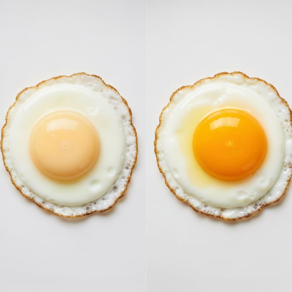 Desi eggs vs normal eggs comparison - showing golden orange yolk