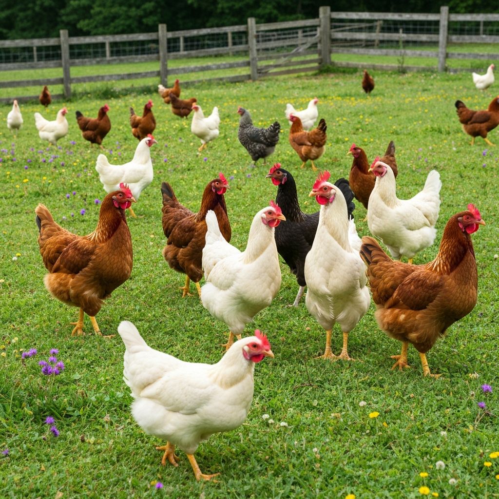 Free range hens on farm